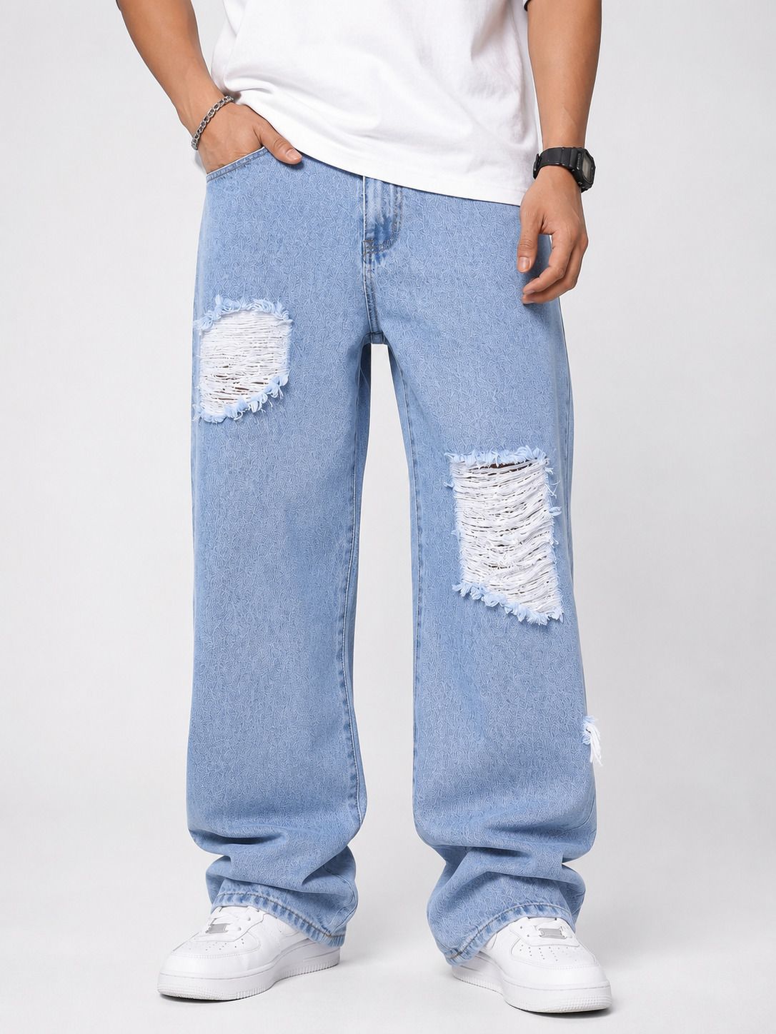 arbia funki Men Loose Fit Mid Rise Light Blue Jeans-picture-11