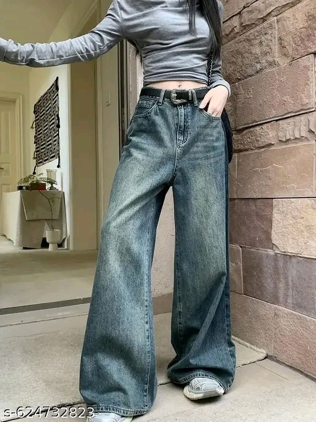 Women Loose Fit High Rise Green Jeans-image-24