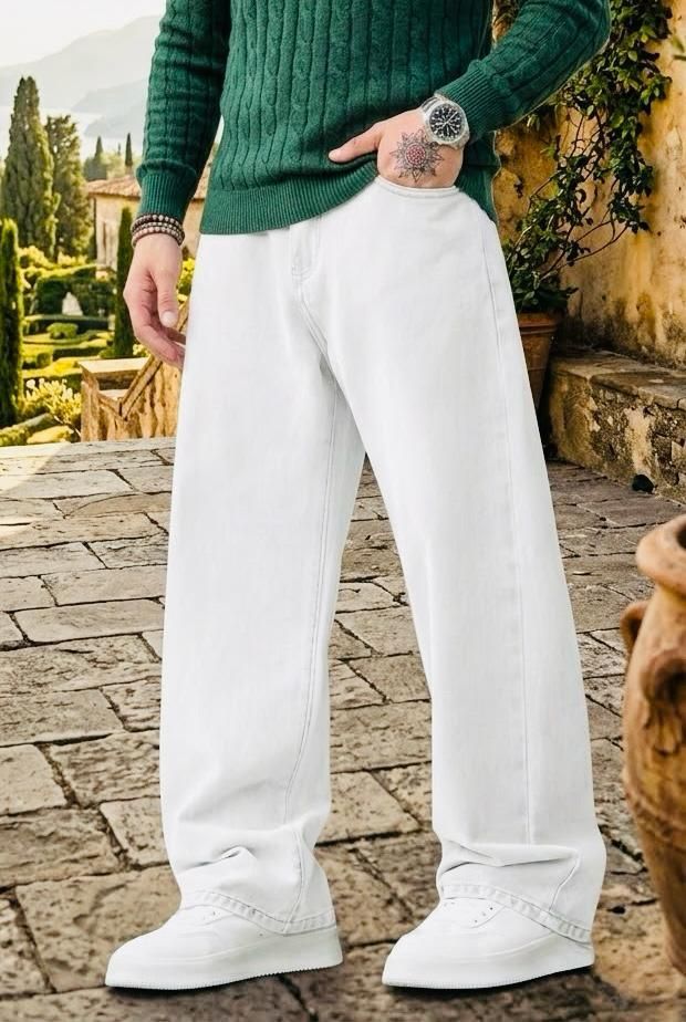 flaying Men Loose Fit Mid Rise White Jeans-picture-48