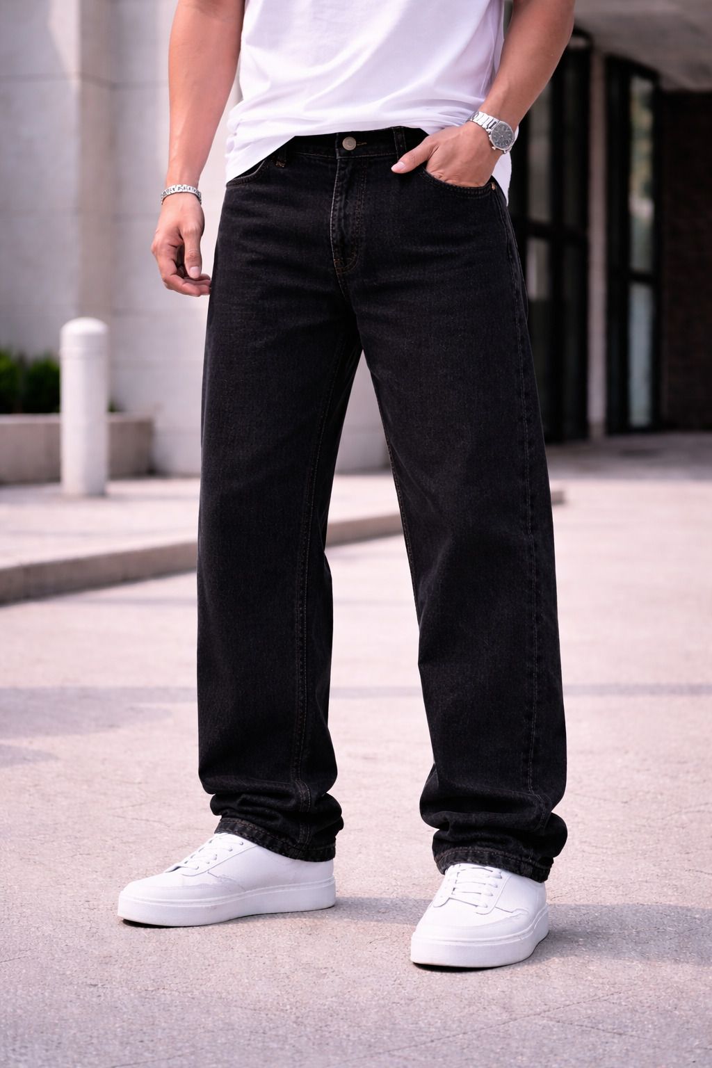yungistan Men Baggy Fit Mid Rise Black Jeans-picture-11