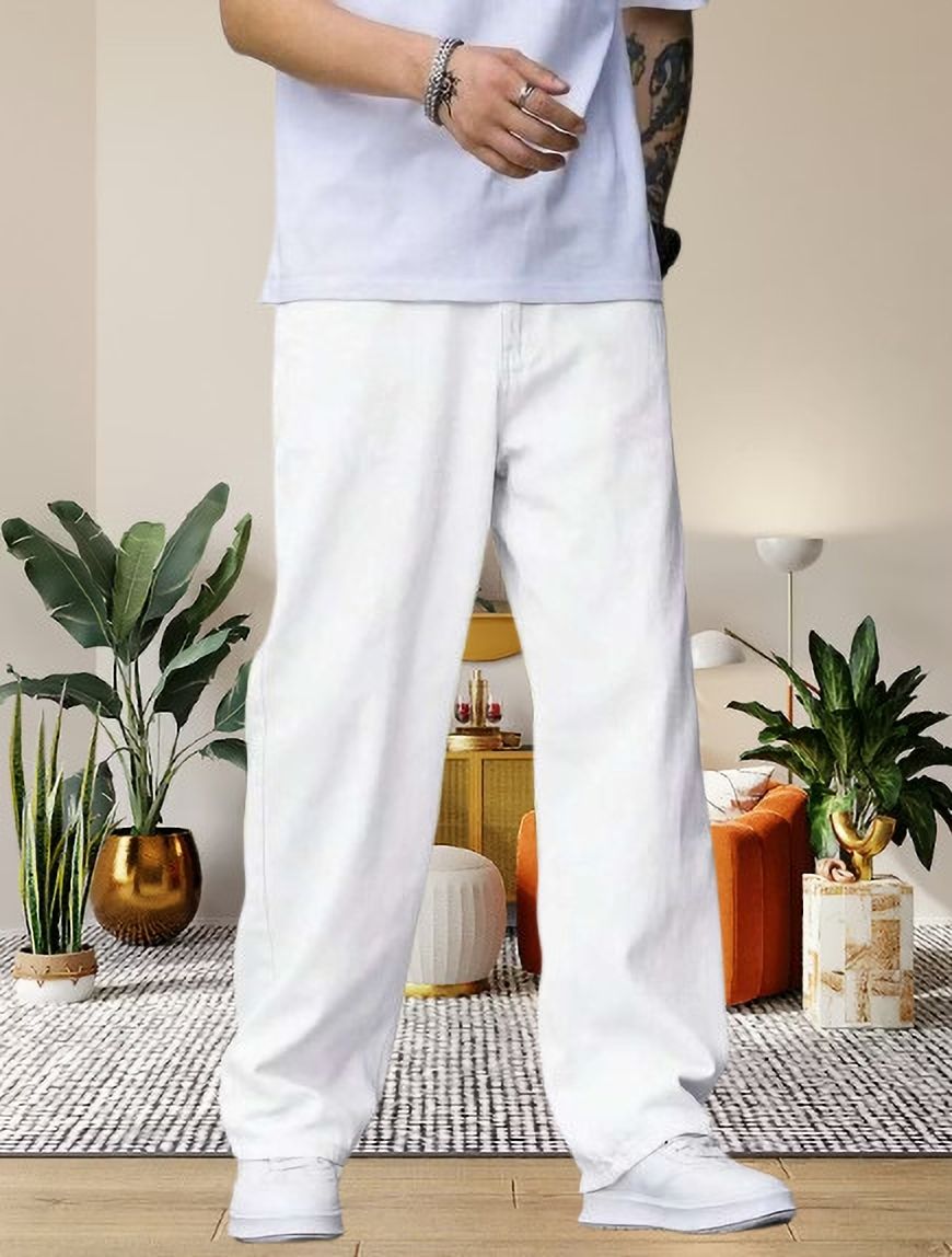denim rush Men Loose Fit Mid Rise White Jeans-picture-39