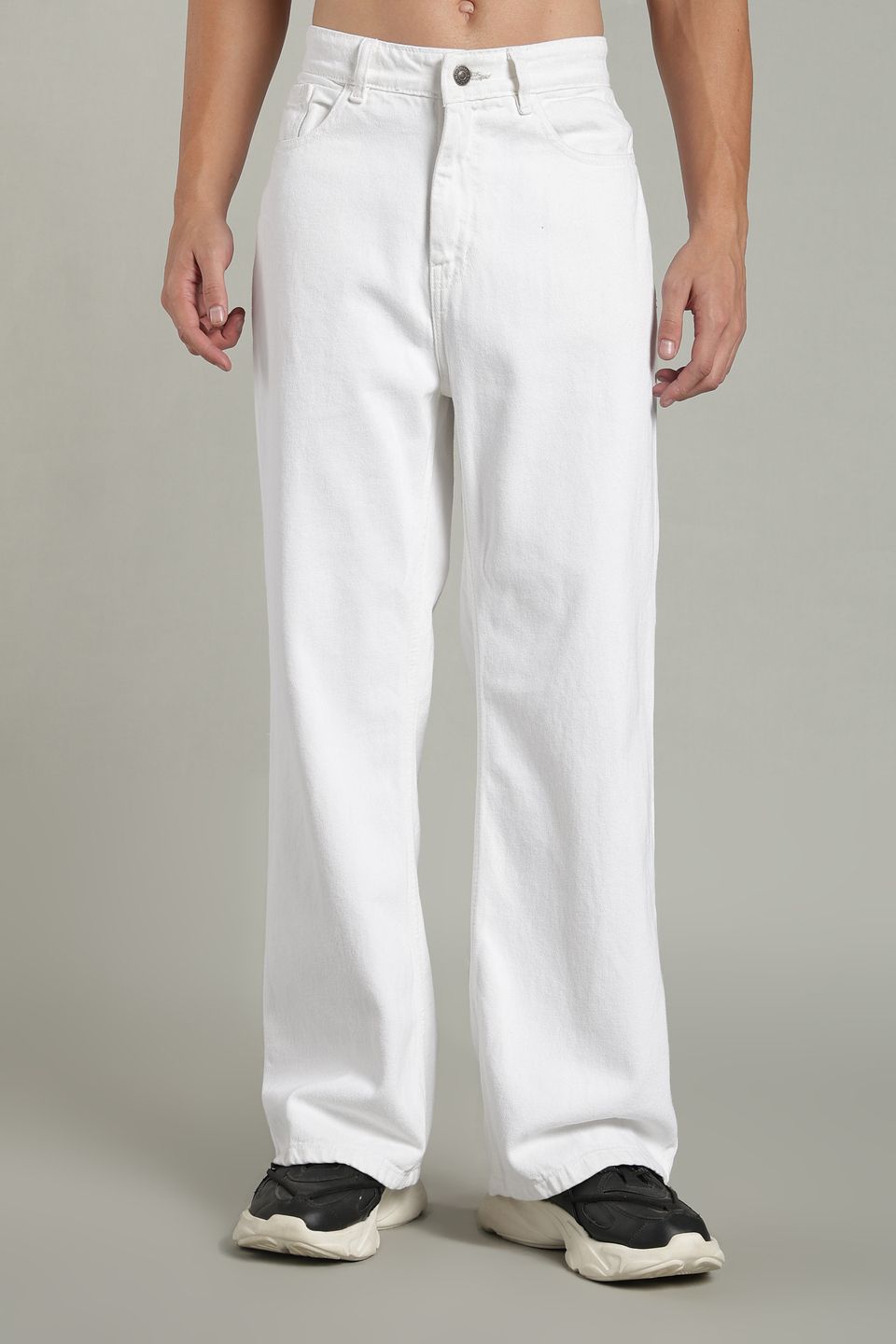 Men Wide Leg High Rise White Jeans-image-10