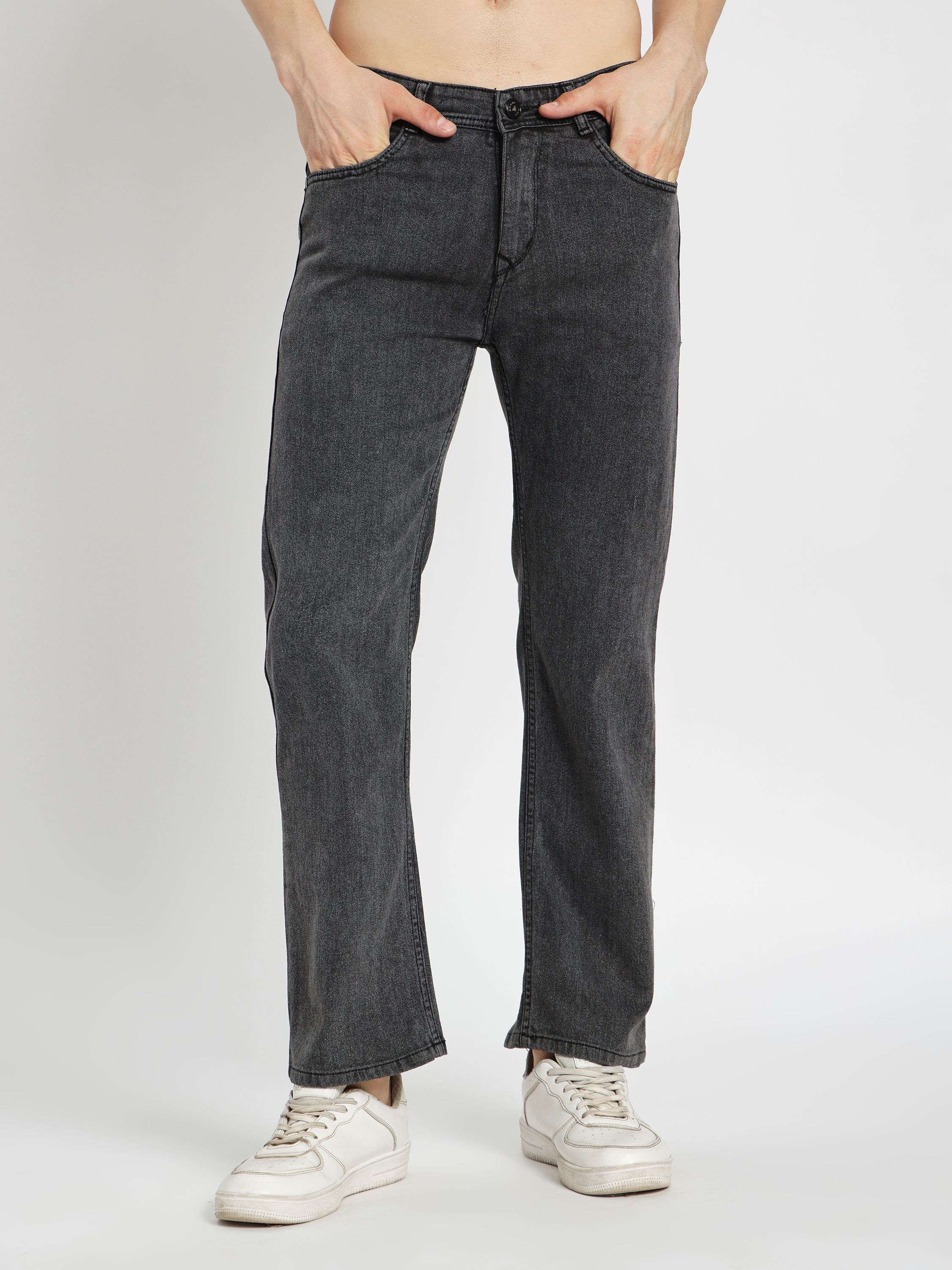 Men Straight Fit Mid Rise Dark Grey Jeans-image-49