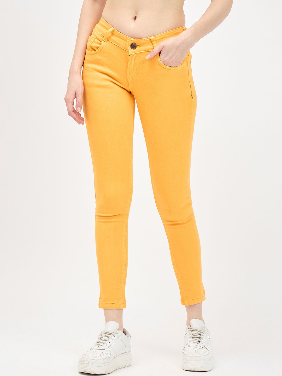 novio Women Slim Mid Rise Yellow Jeans-picture-3