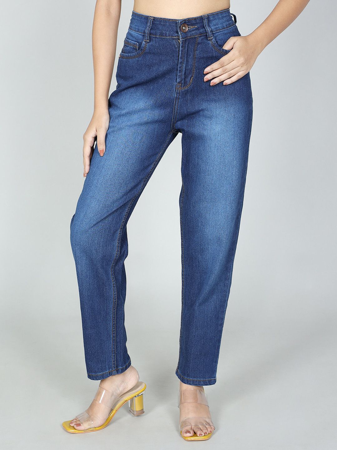 Women Regular Mid Rise Dark Blue Jeans-image-4