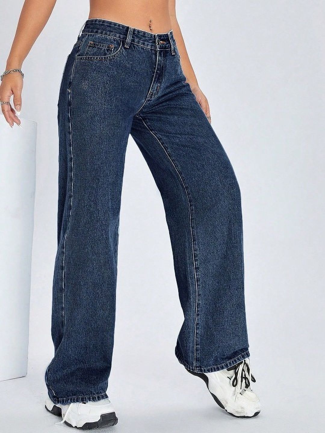 abc Women Loose Fit High Rise Dark Blue Jeans-picture-10