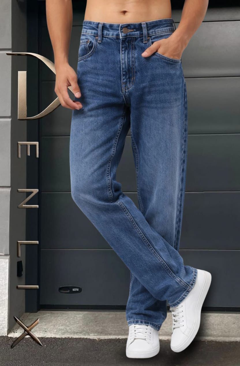 Men Straight Fit Mid Rise Blue Jeans-image-45