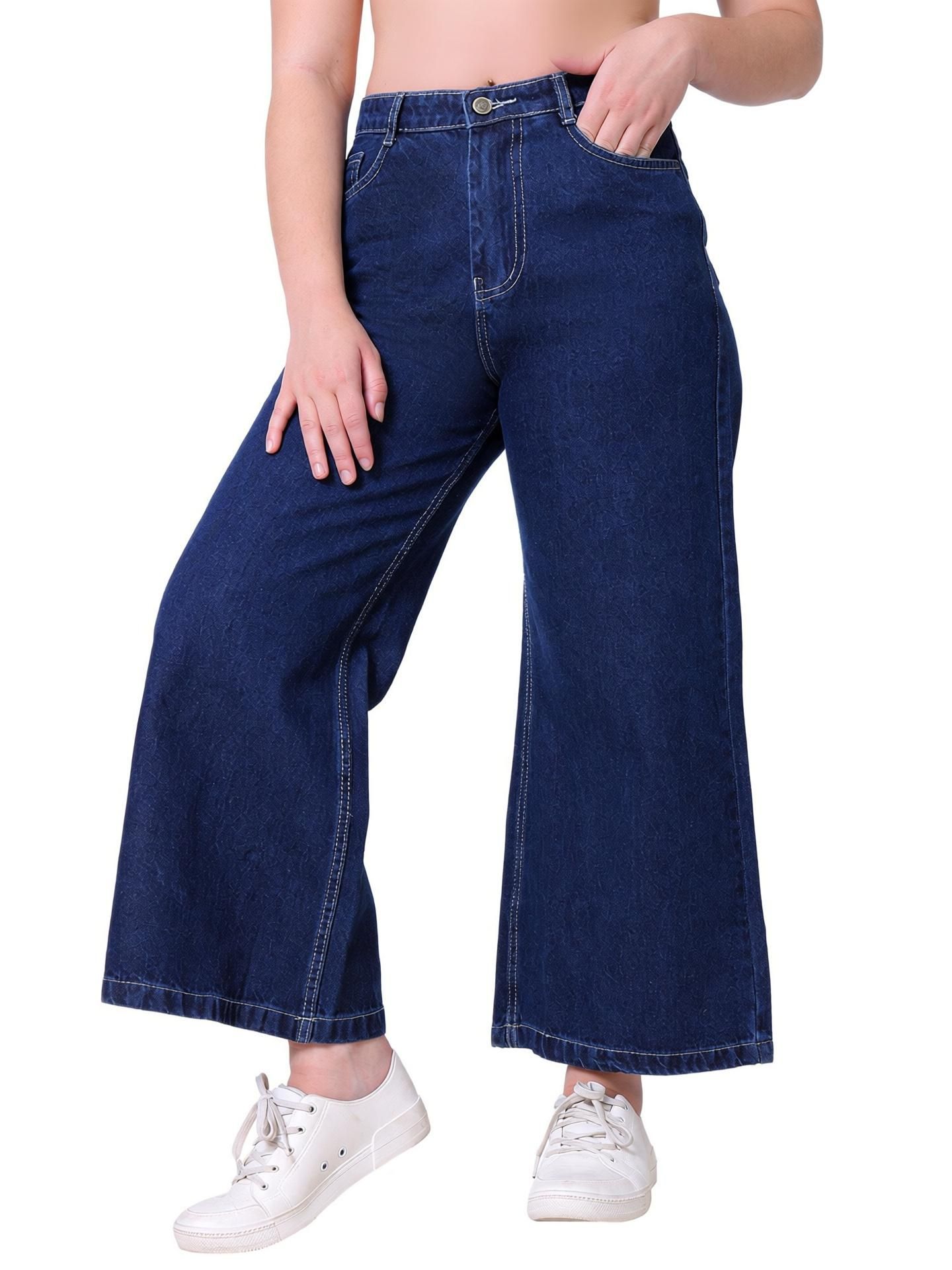 3butterflies Women Flared High Rise Dark Blue Jeans-picture-11
