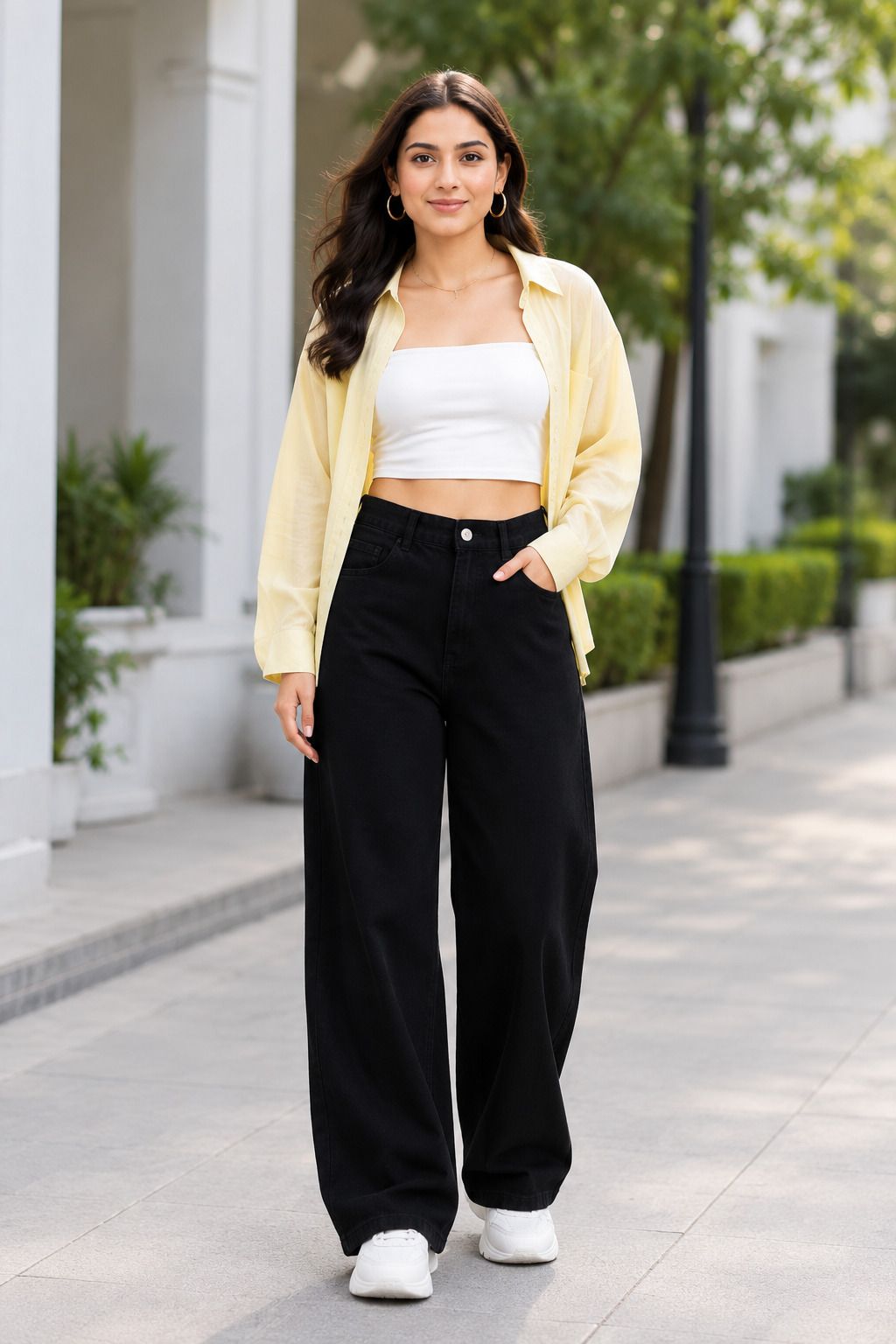 Women Wide Leg High Rise Black Jeans-image-43