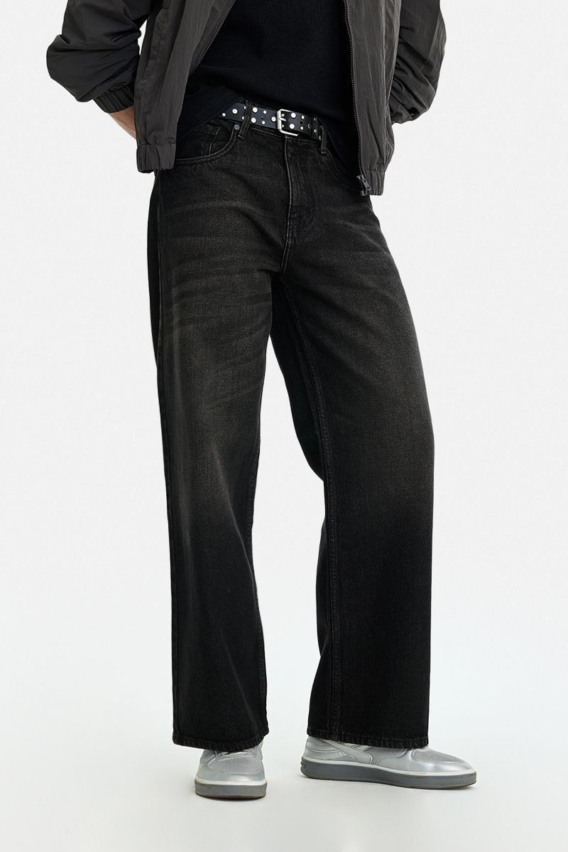 Men Loose Fit Mid Rise Dark Grey Jeans-image-28
