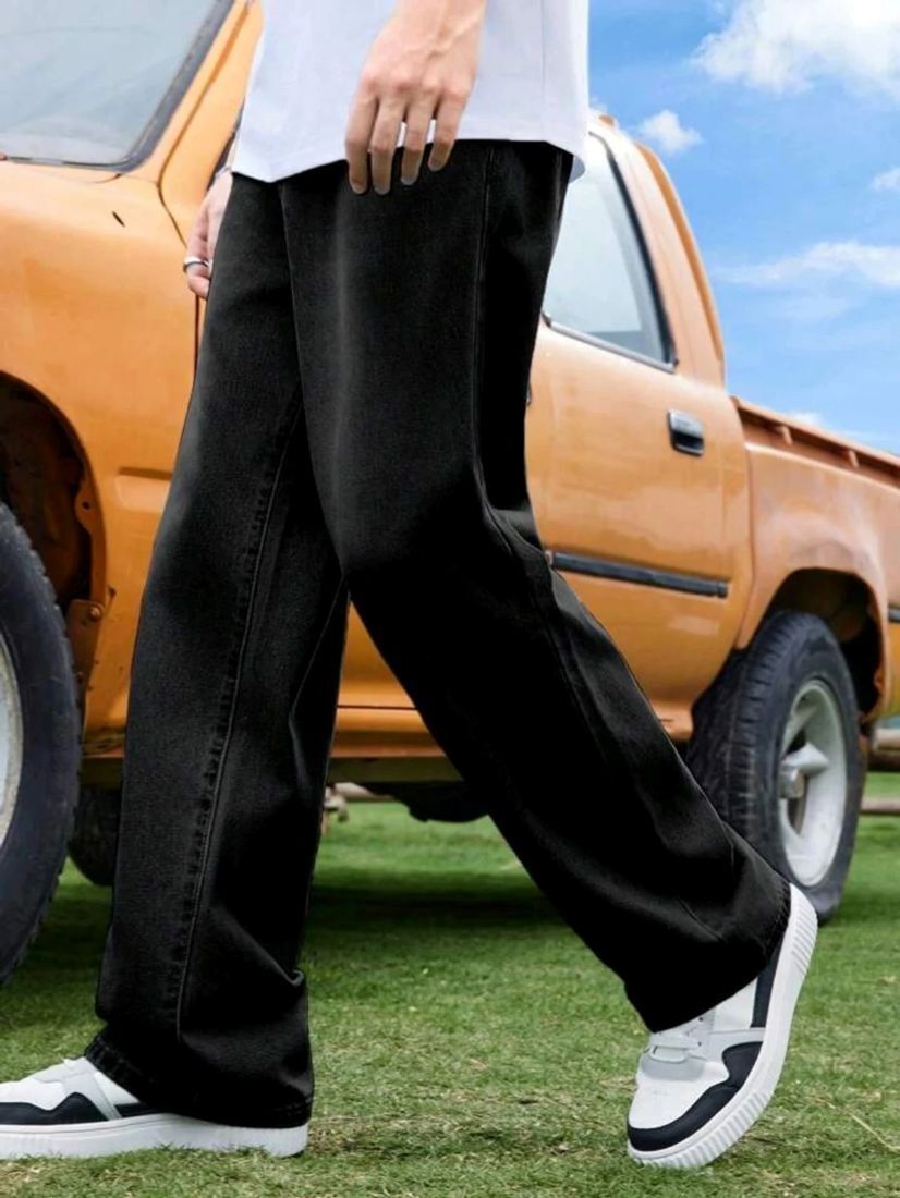 playfeel Men Loose Fit Mid Rise Black Jeans-picture-32