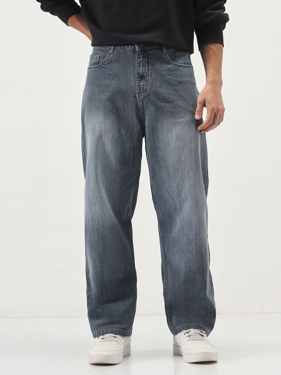 urbano fashion Men Loose Fit Mid Rise Grey Jeans-picture-32