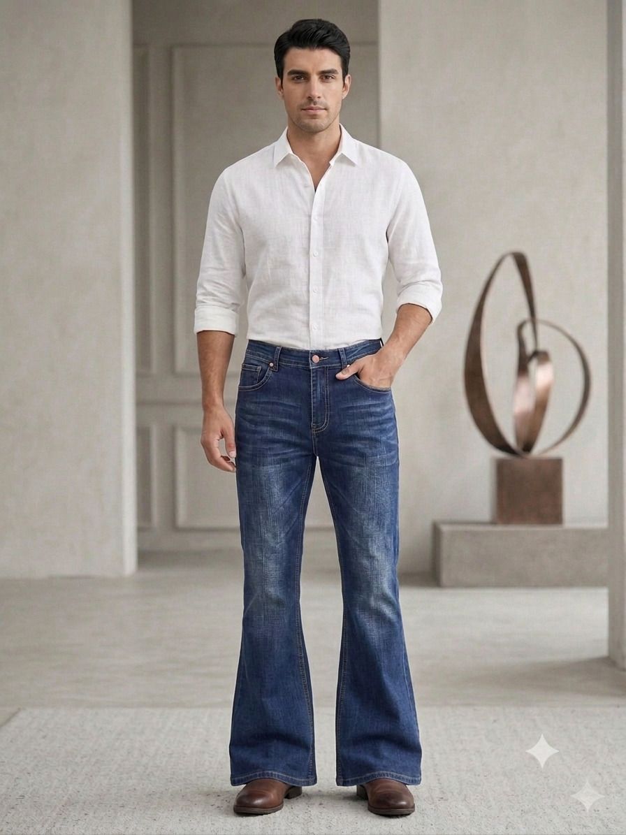 Men Boot-Leg Mid Rise Dark Blue Jeans-image-14