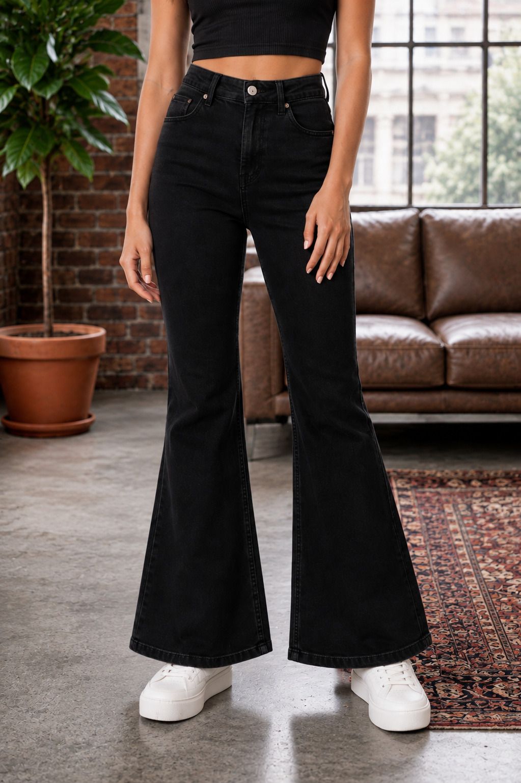 Women Flared High Rise Black Jeans-image-24