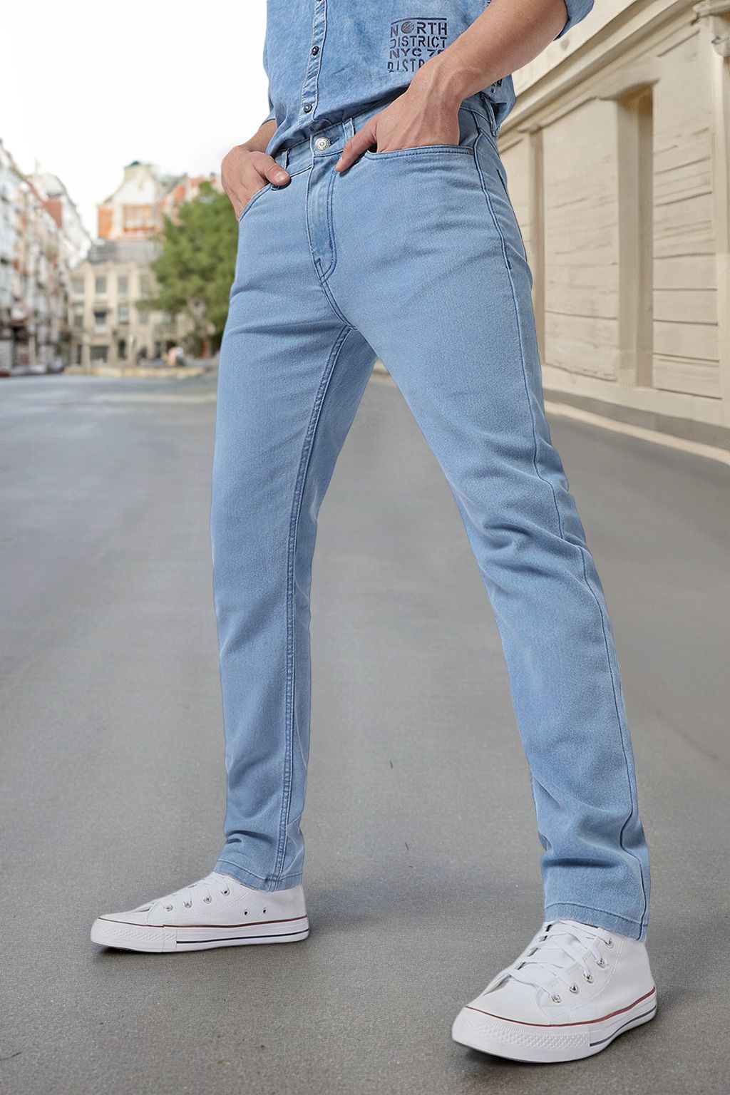 urbano fashion Men Slim Mid Rise Light Blue Jeans-picture-10