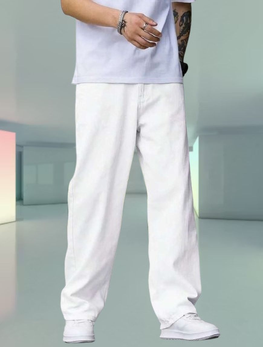 denim rush Men Loose Fit Mid Rise White Jeans-picture-33