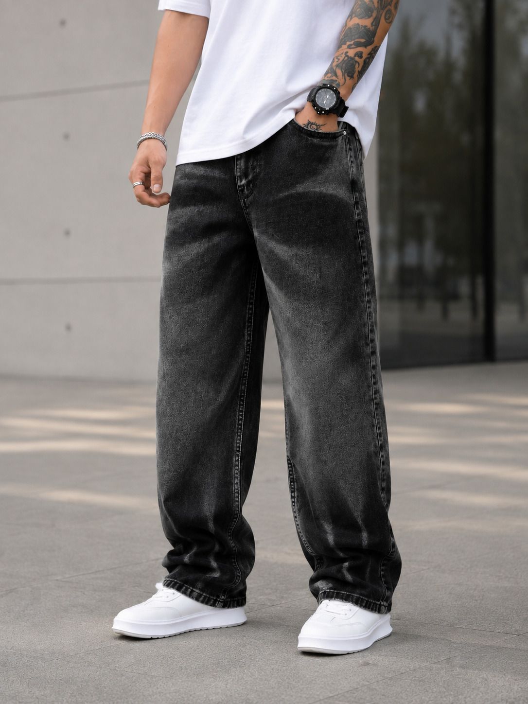 denim life Men Loose Fit Mid Rise Grey Jeans-picture-18