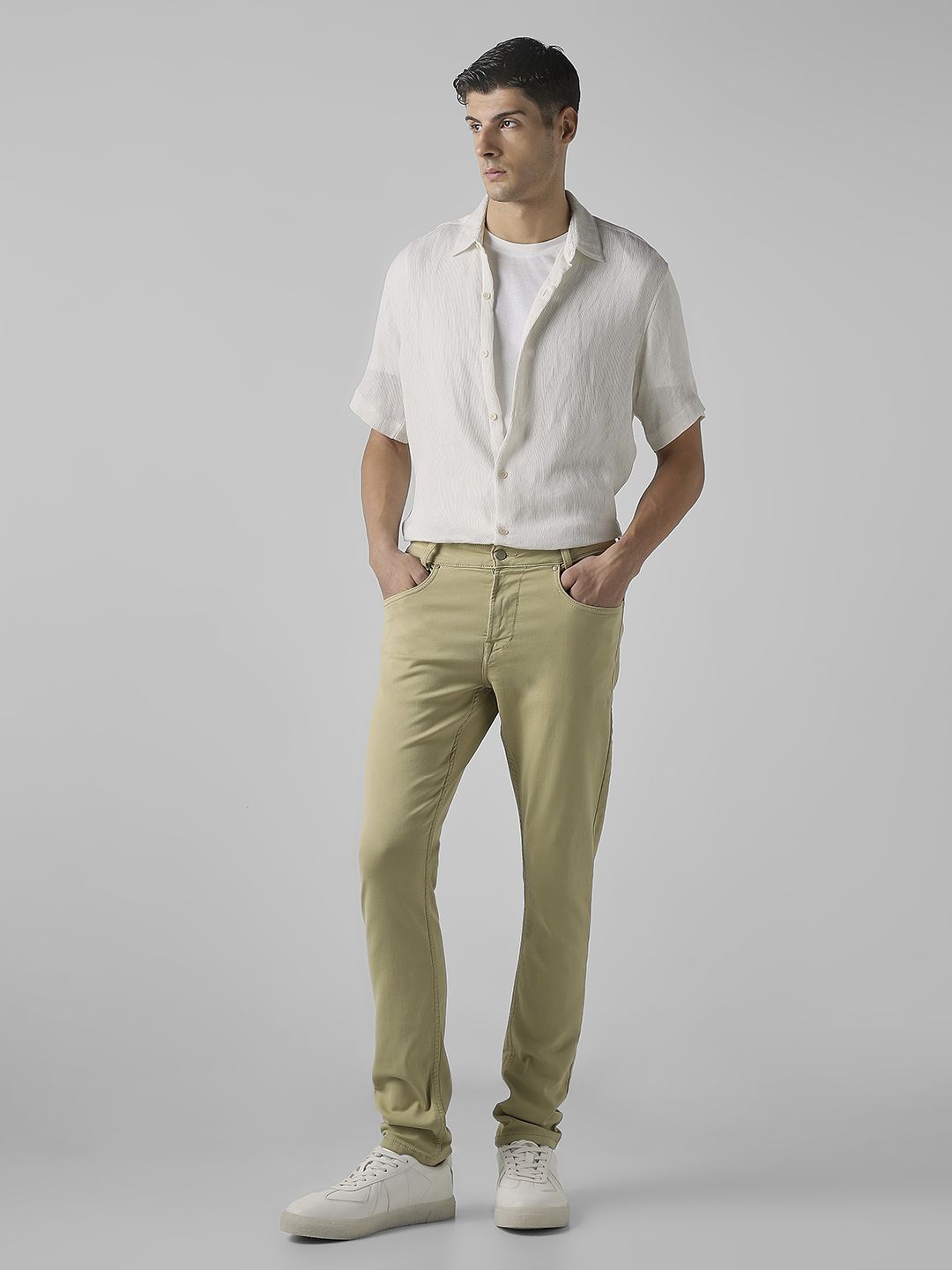 mufti Men Skinny Mid Rise Beige Jeans-picture-11