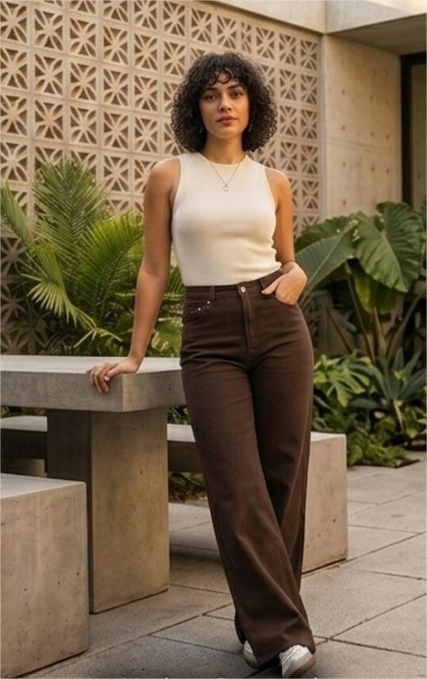 Women Boyfriend Mid Rise Brown Jeans-image-14