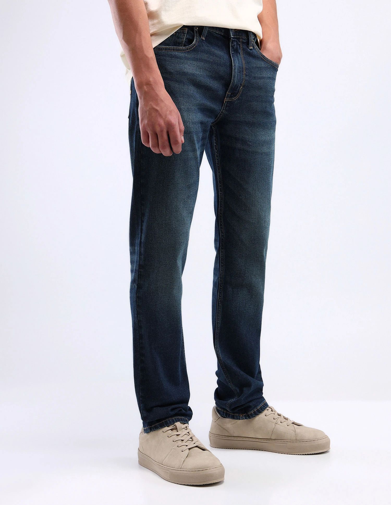 flying machine Men Straight Fit Mid Rise Dark Blue Jeans-picture-11