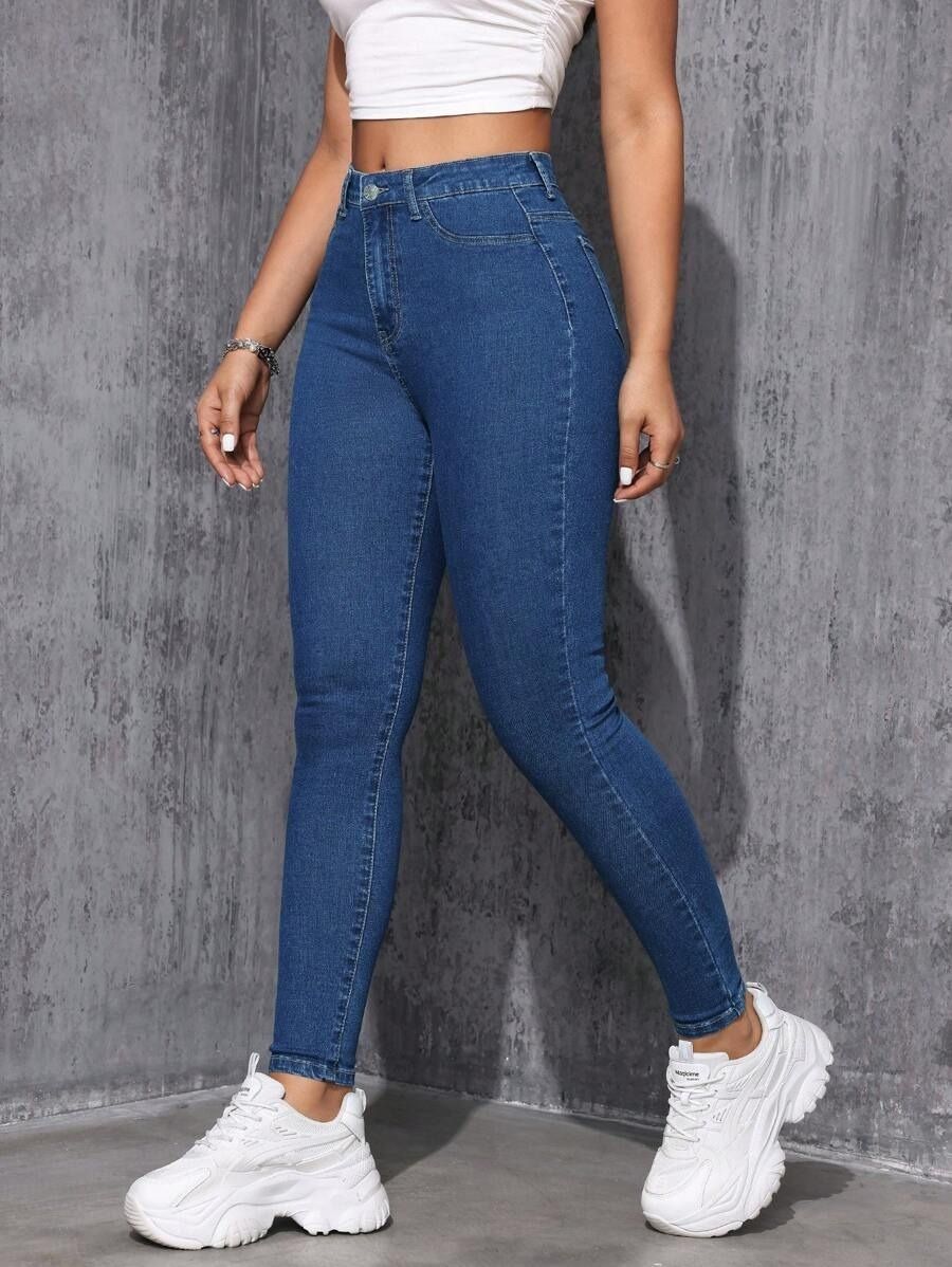 french rose Women Skinny High Rise Dark Blue Jeans-picture-15