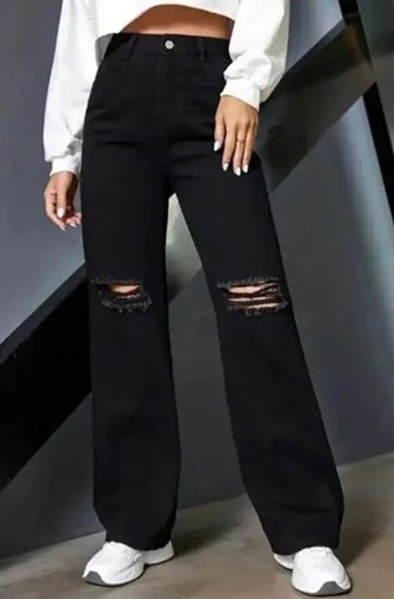 star4well Women Relaxed Fit Mid Rise Black Jeans-picture-8