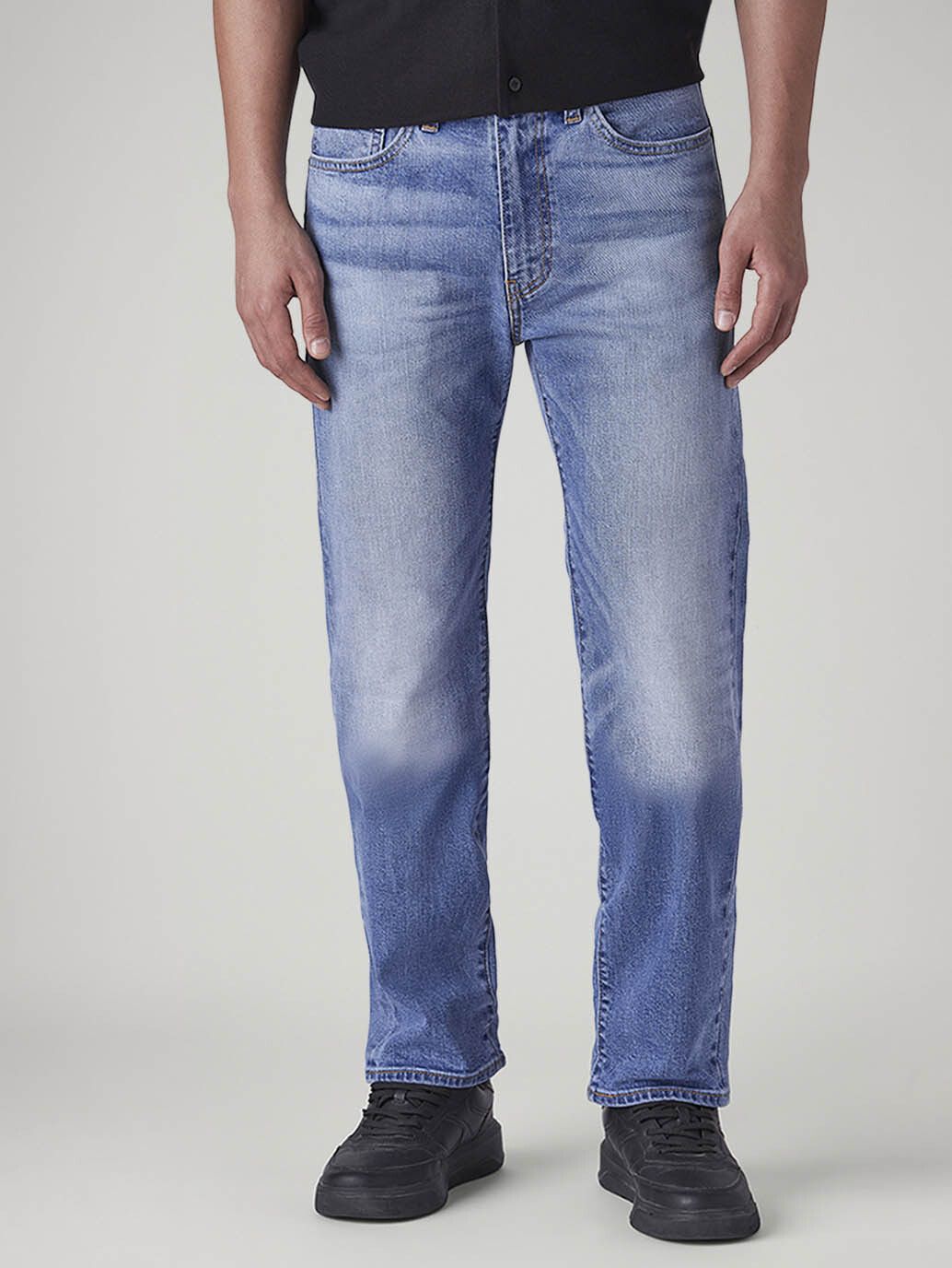 Men Straight Fit Mid Rise Blue Jeans-image-42