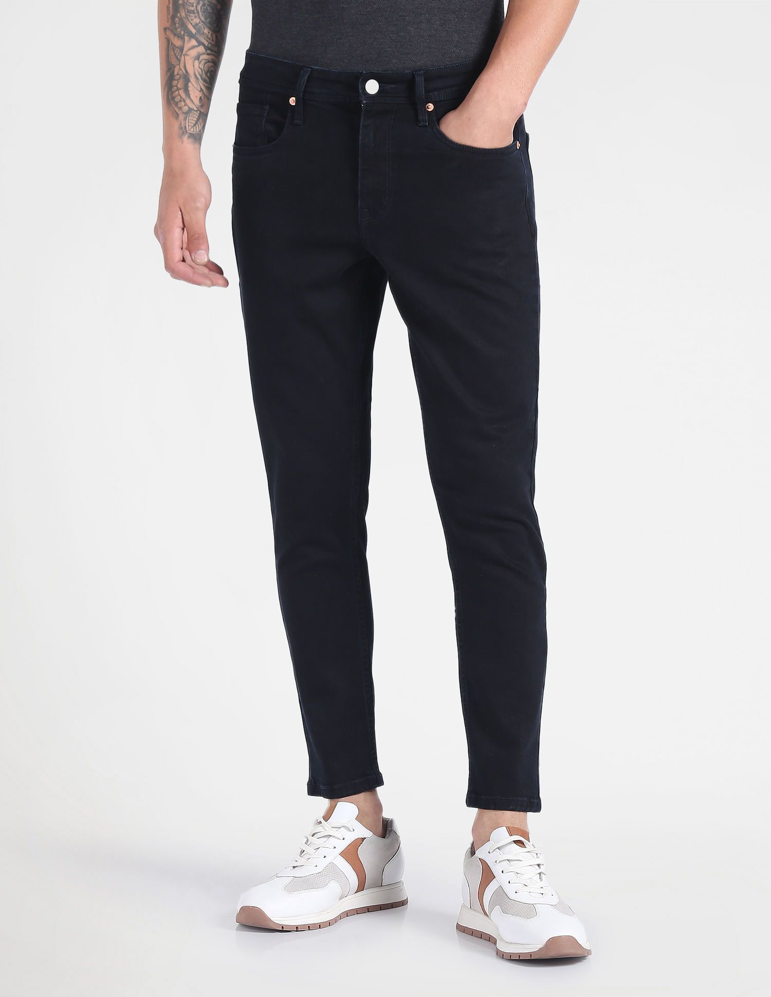 flying machine Men Tapered Fit Low Rise Black Jeans-picture-12