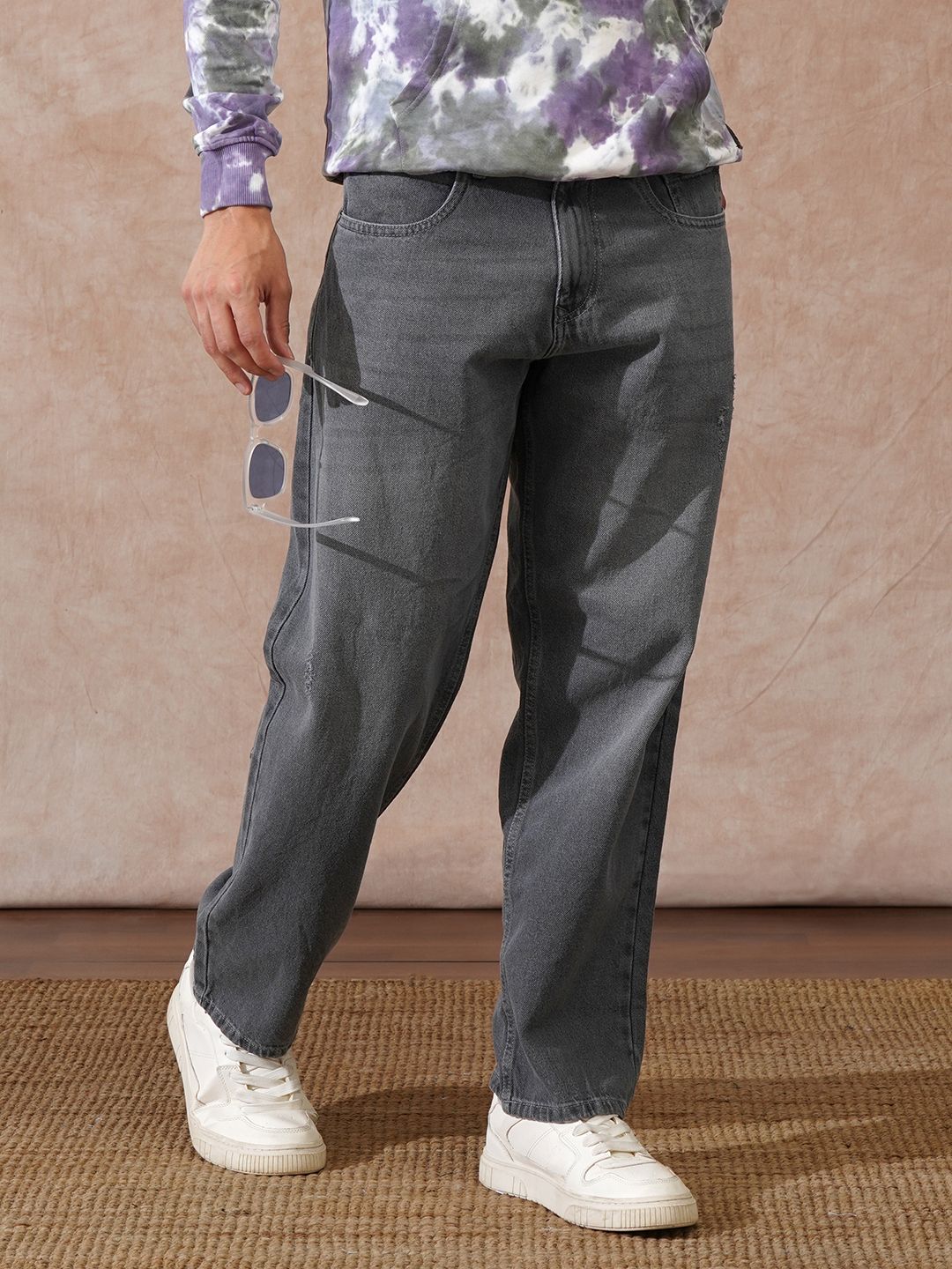 wrogn Men Loose Fit Mid Rise Grey Jeans-picture-25