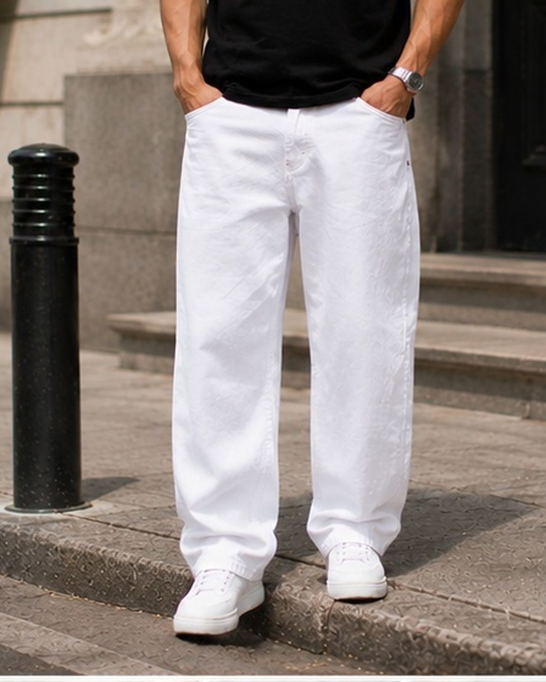 denim hawk Men Loose Fit Mid Rise White Jeans-picture-43