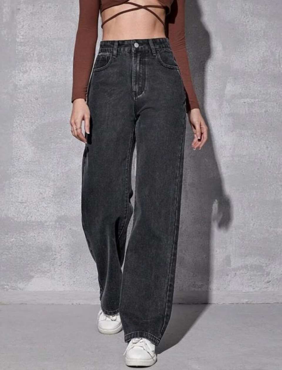 Women Straight Fit Mid Rise Dark Grey Jeans-image-32