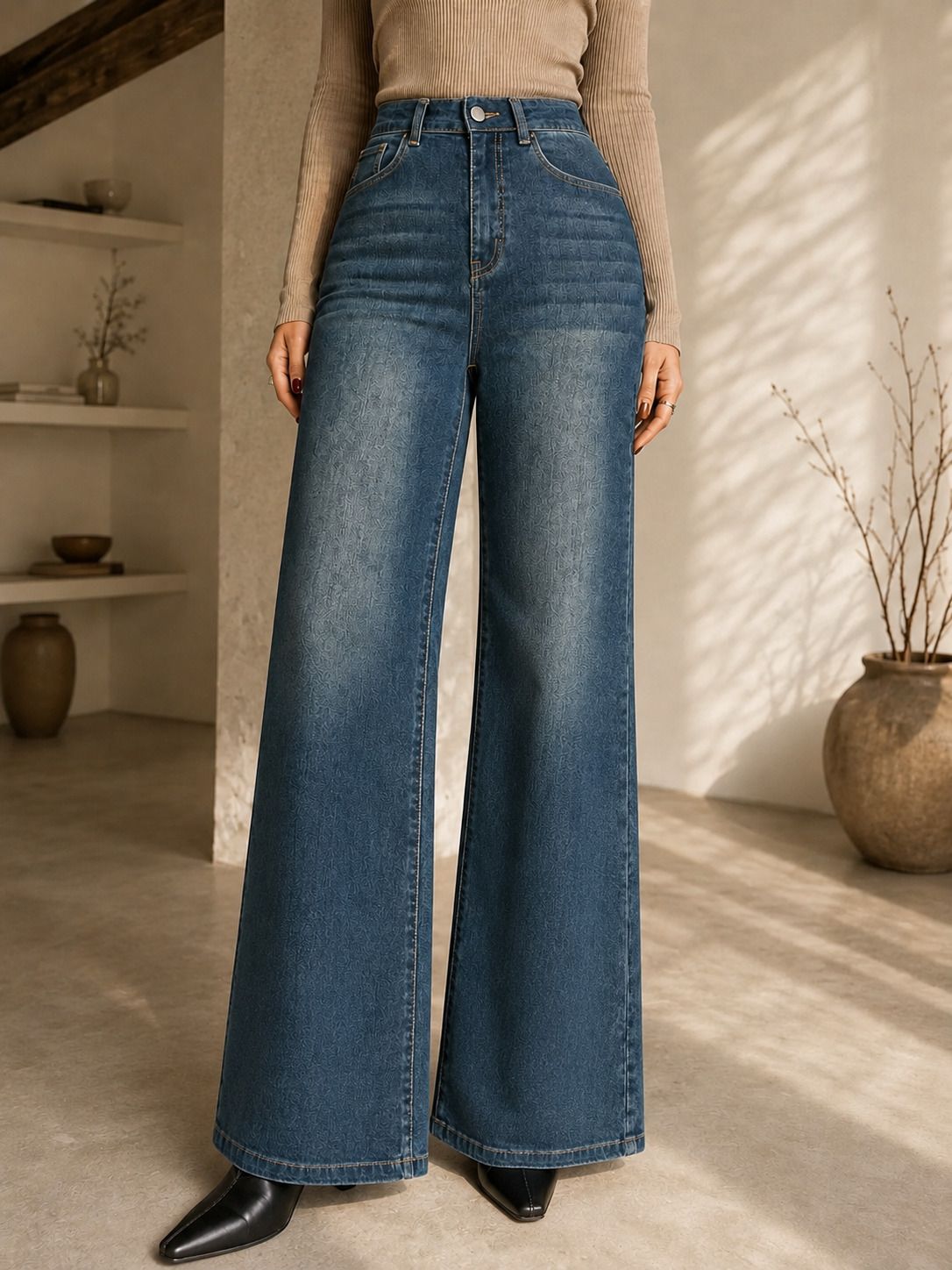 Women Flared High Rise Blue Jeans-image-40