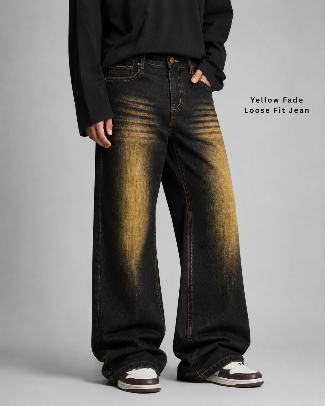 Men Loose Fit Mid Rise Black Jeans-image-44