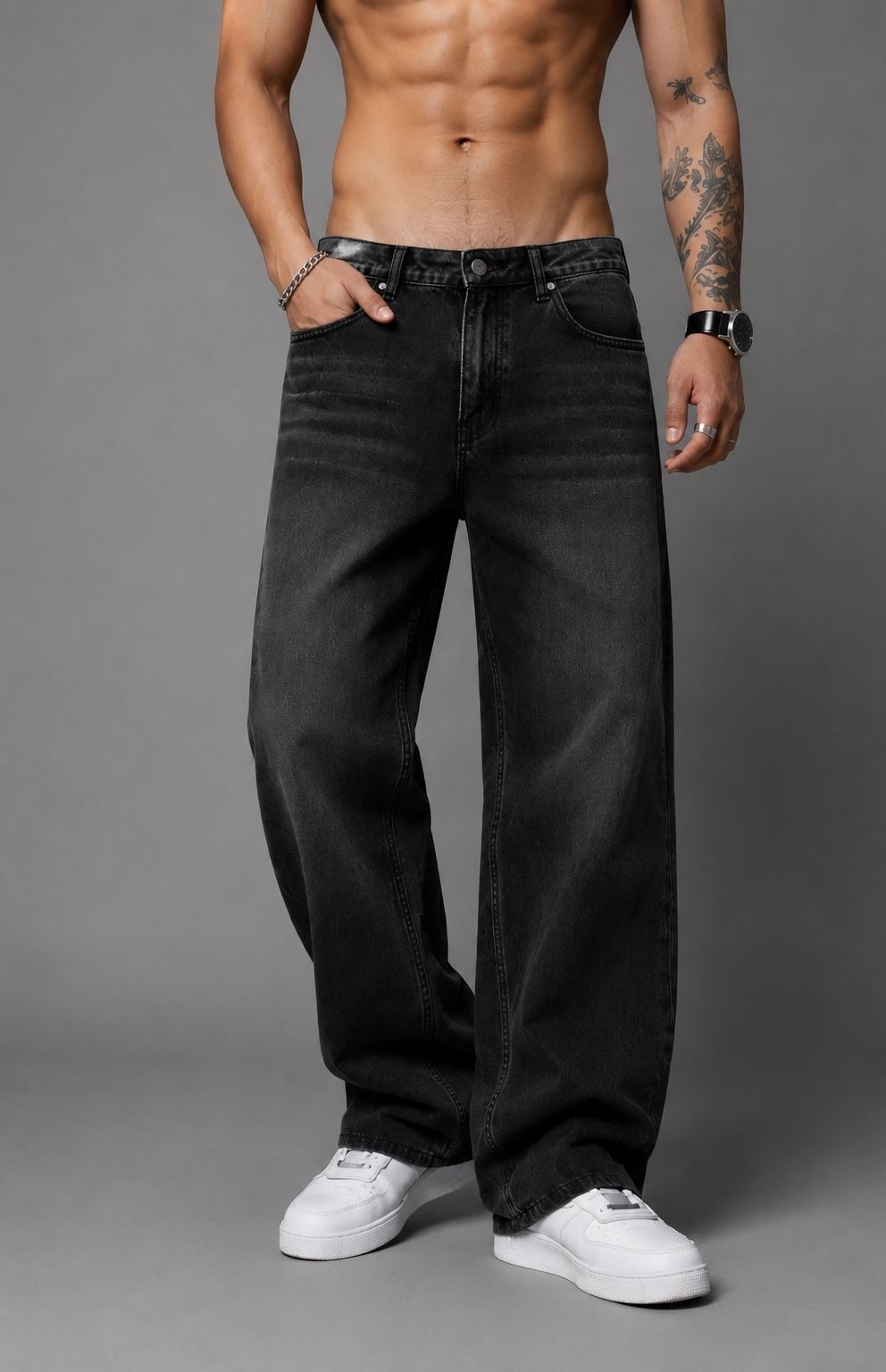 denshah Men Straight Fit Mid Rise Dark Grey Jeans-picture-11