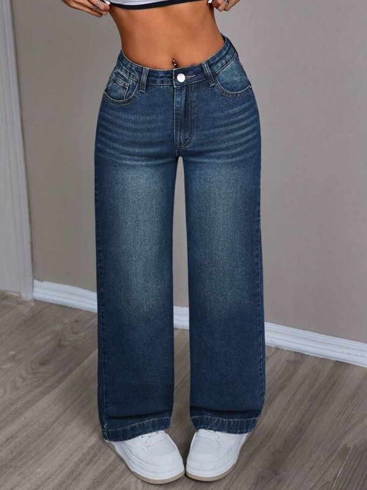 glossia Women Straight Fit High Rise Dark Blue Jeans-picture-27