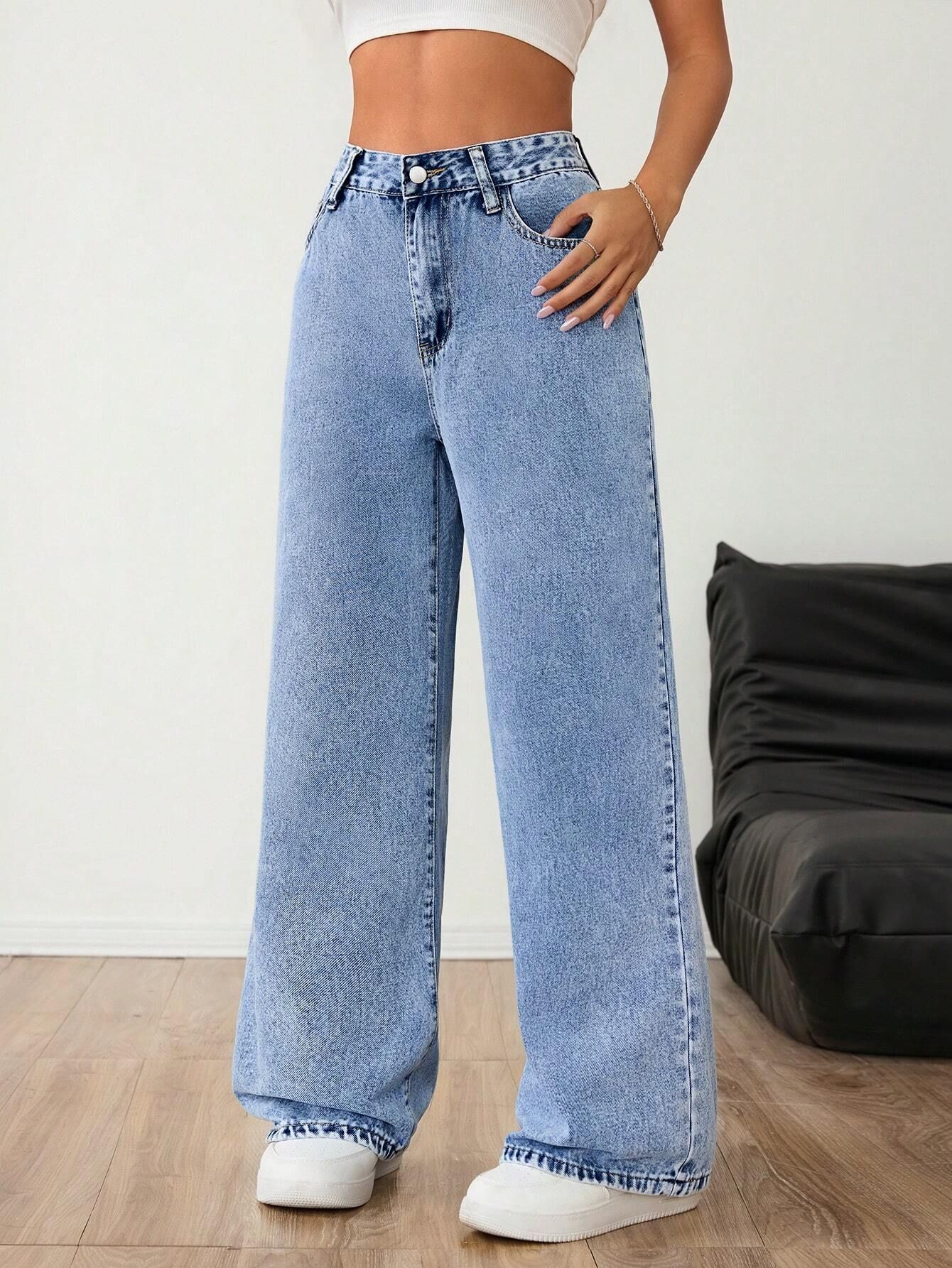 Women Straight Fit High Rise Light Blue Jeans-image-6