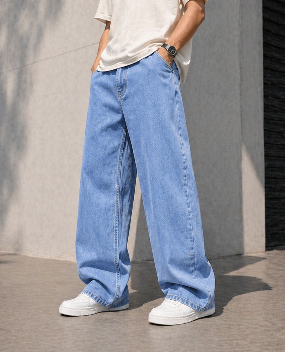 yungistan Men Baggy Fit Mid Rise Light Blue Jeans-picture-19
