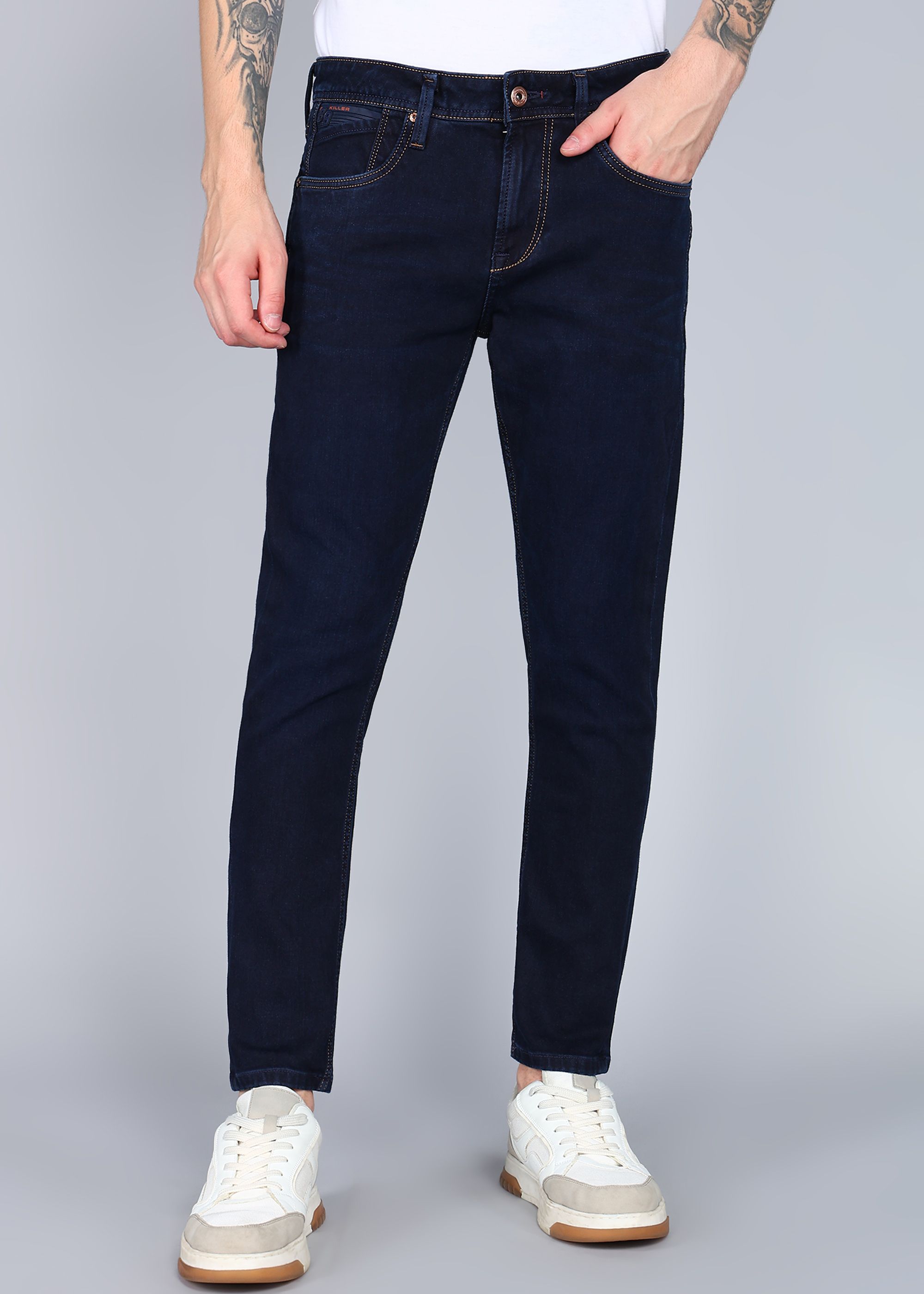 killer Men Skinny Mid Rise Dark Blue Jeans-picture-11