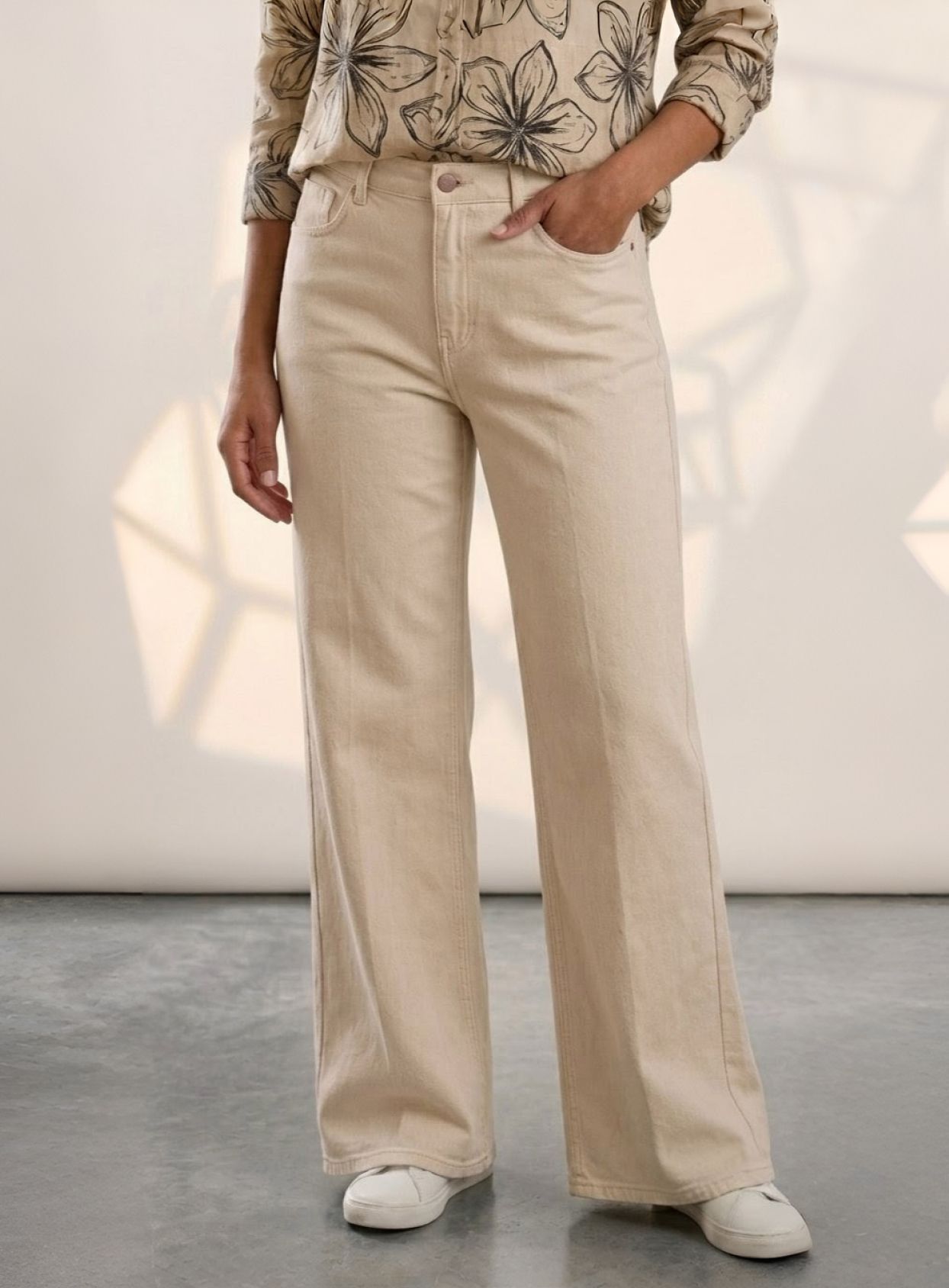 Women Loose Fit High Rise Beige Jeans-image-43