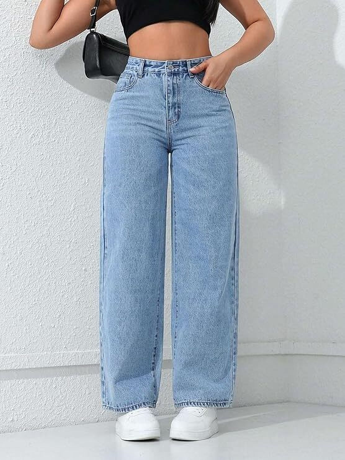 Women Straight Fit High Rise Blue Jeans-image-47