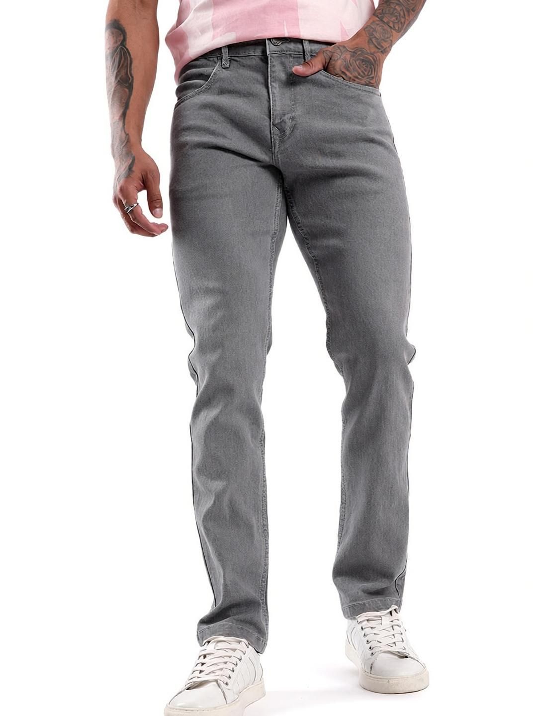 wrogn Men Slim Mid Rise Grey Jeans-picture-26