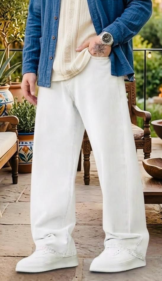 dashing fit Men Loose Fit Mid Rise White Jeans-picture-20