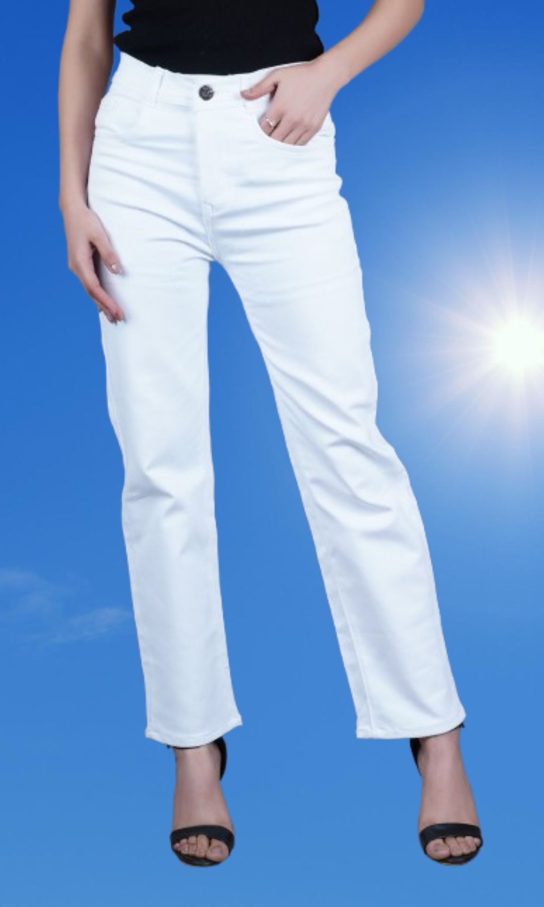 Women Straight Fit Mid Rise White Jeans-image-28