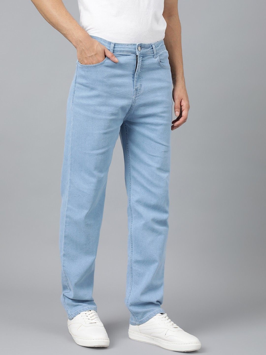 arrowmad Men Straight Fit Mid Rise Light Blue Jeans-picture-26