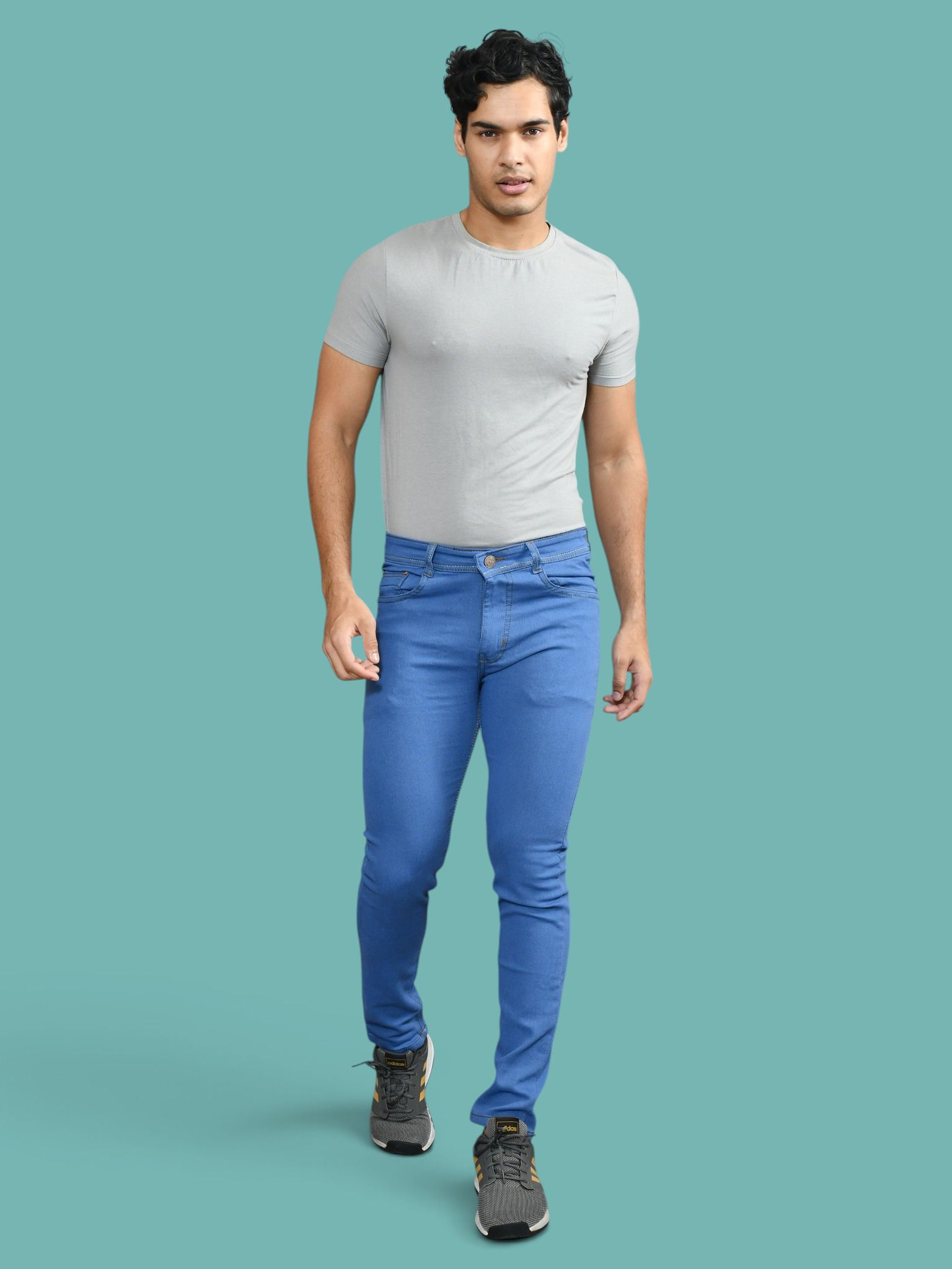 Men Slim Mid Rise Light Blue Jeans-image-15