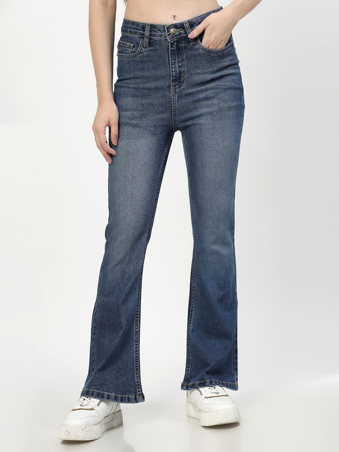 Women Boot-Leg Mid Rise Blue Jeans