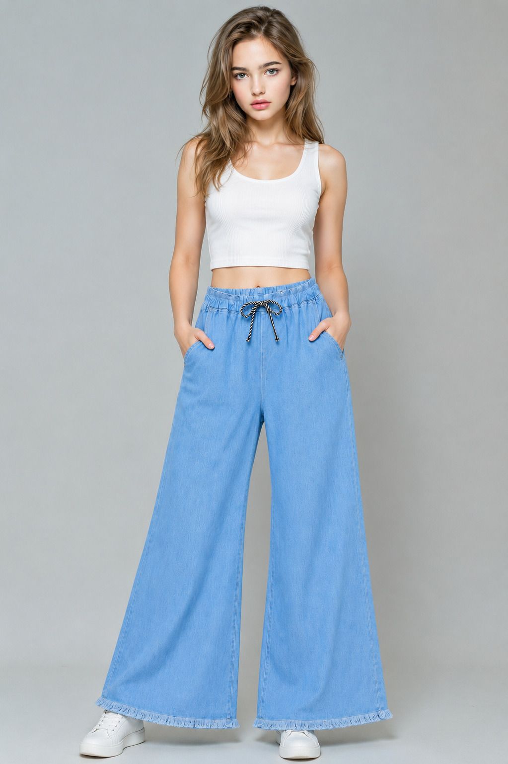 outfittime Women Flared Mid Rise Light Blue Jeans-picture-4