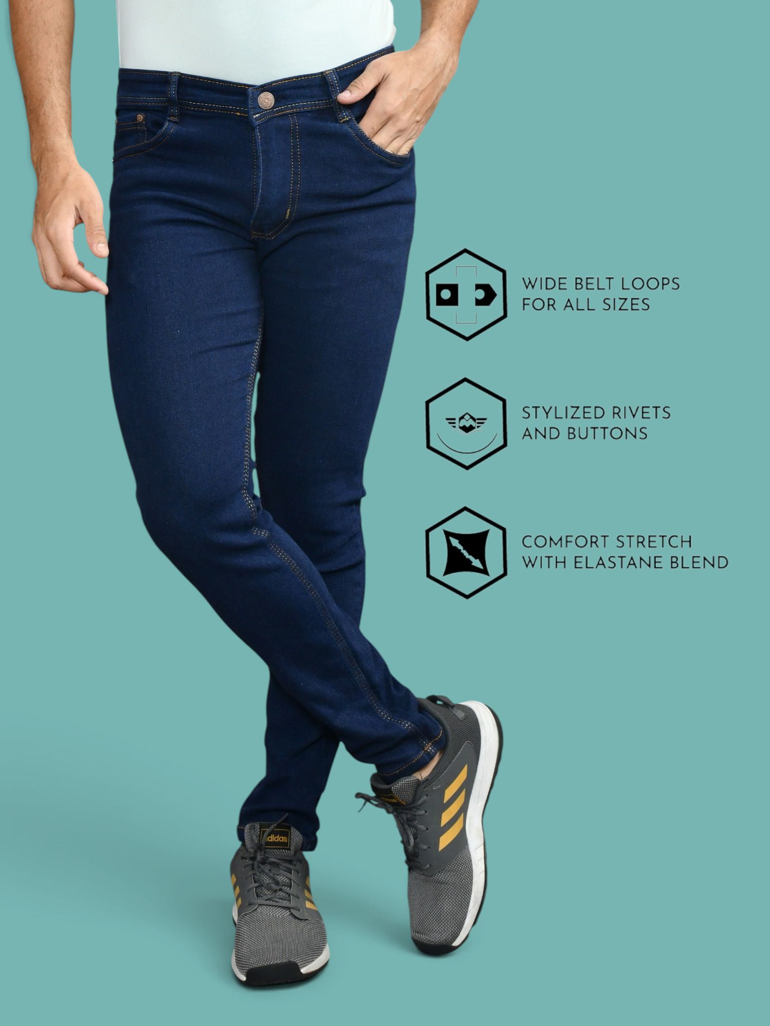lzard Men Slim Mid Rise Dark Blue Jeans-picture-31