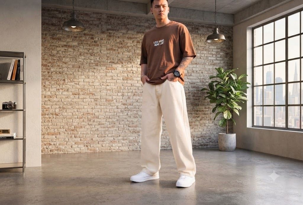 Men Loose Fit Mid Rise Brown Jeans-image-31