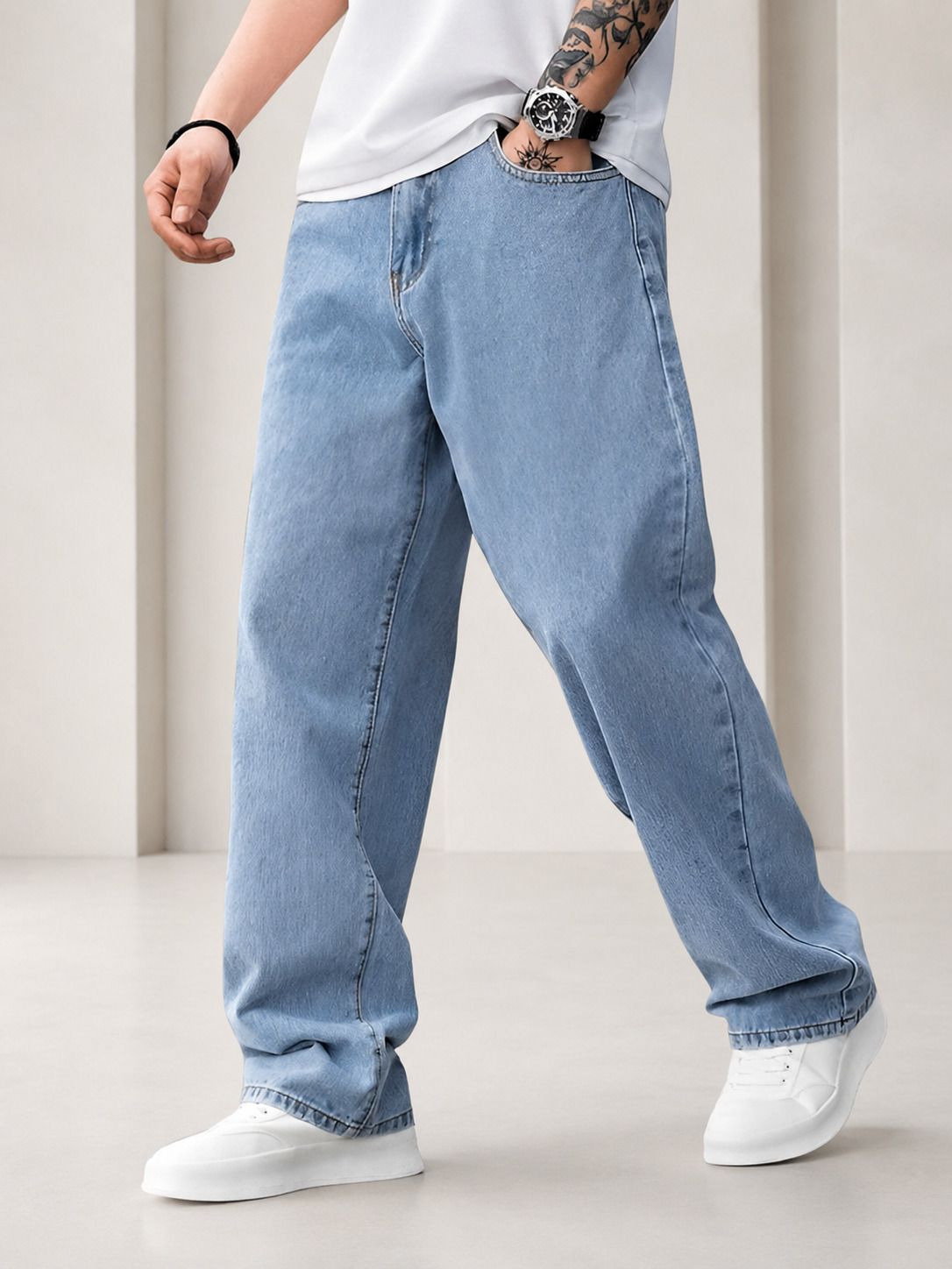 fadevielle Men Relaxed Fit Mid Rise Black Jeans-picture-20